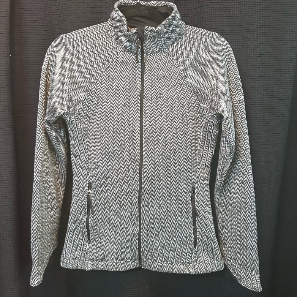 Title: Columbia Herringbone Full Zip Fleece Jacket Women’s XS Black White